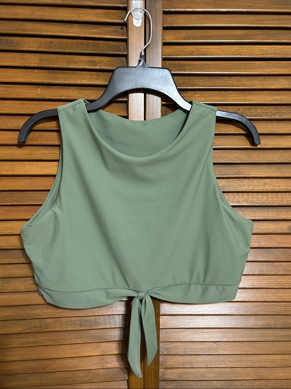 Zaful Sage Light Green Cropped Bikini Tankini Swim Top Front Tie Detail Size 12